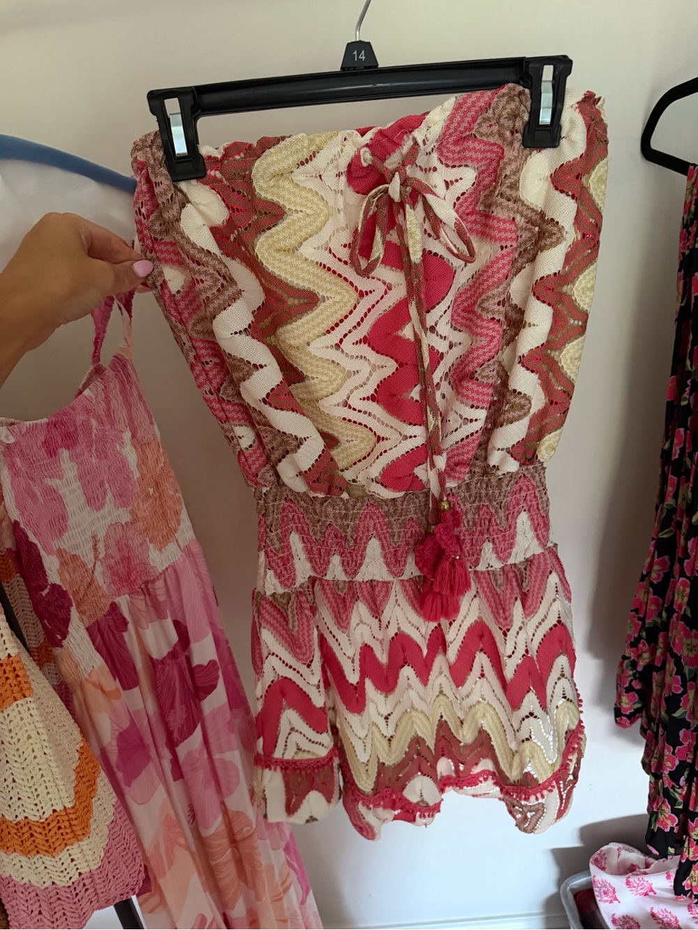 Ramy Brook Strapless Crochet Zigzag Coverup Small